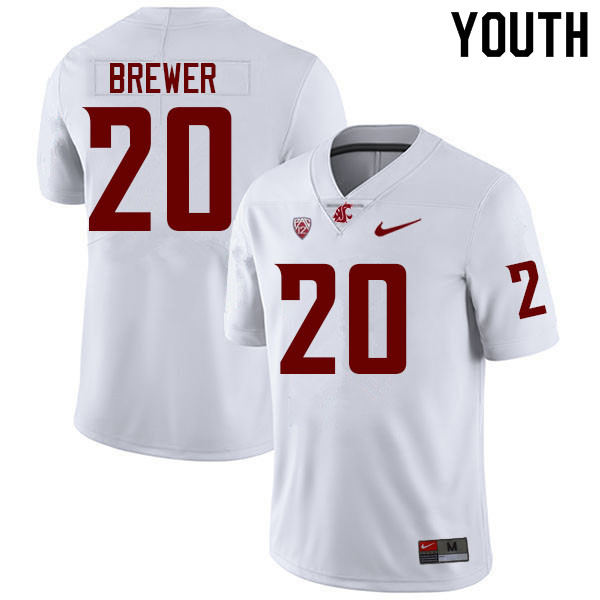 Youth #20 Bode Brewer Washington State Cougars College Football Jerseys Sale-White - Click Image to Close